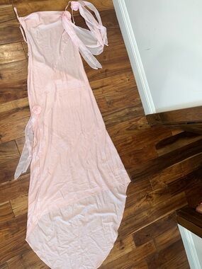 Light Pink Satin Slip Dress with Sheer Ribbon Details